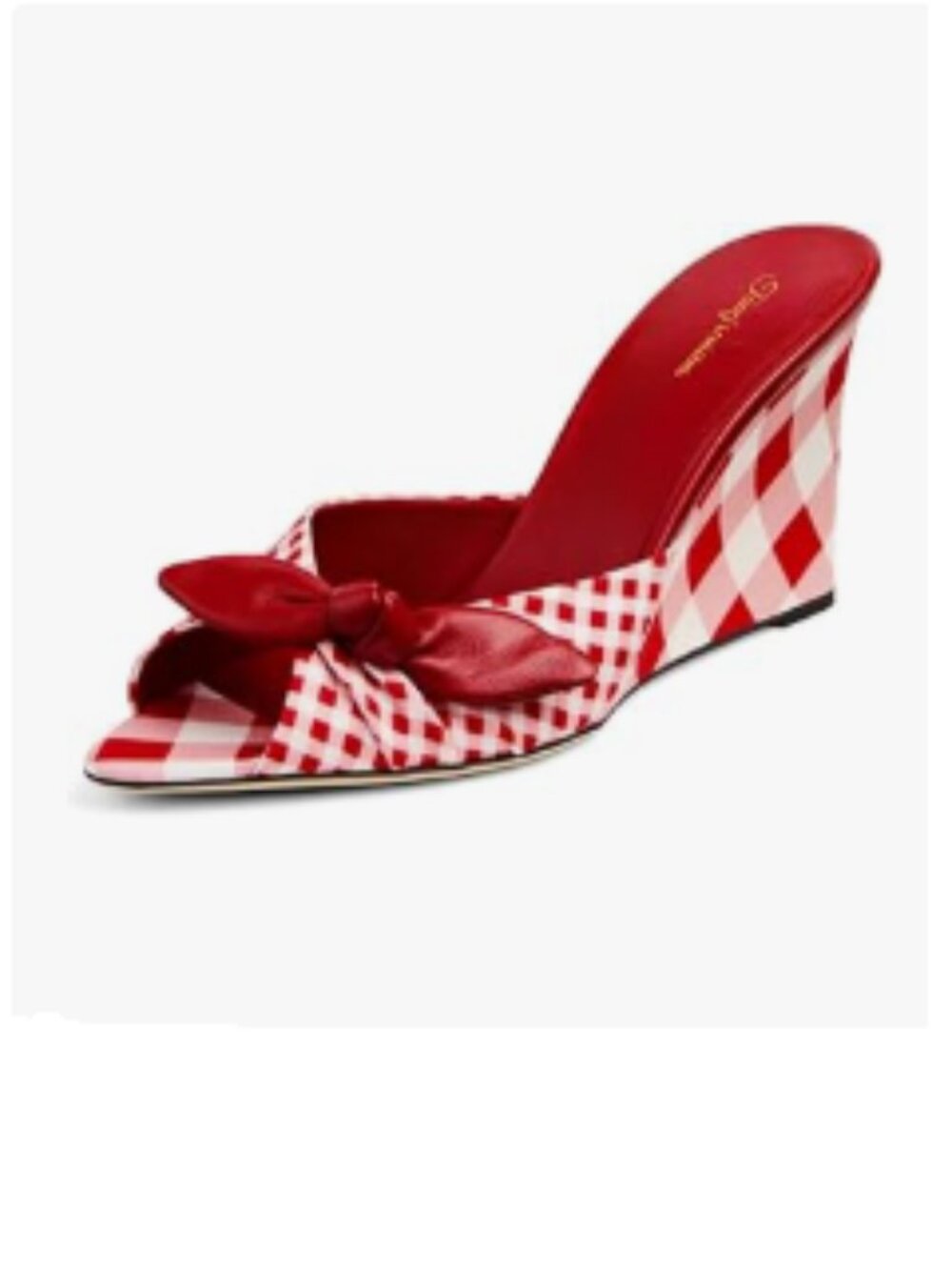Tang'scuisins Red Gingham Chunky Wedge Heel Slip On Pointed Toe Slides Sandals
